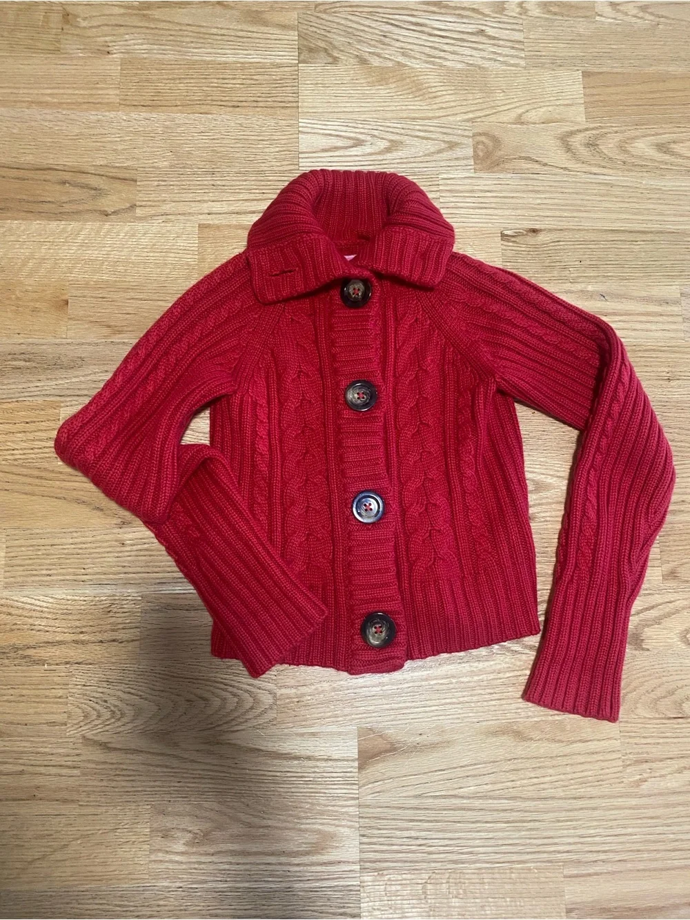 GAP Red Cable-Knit Button Cardigan Angora Bland